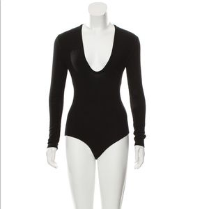 REFORMATION Plunge Neckline Long Sleeve Bodysuit